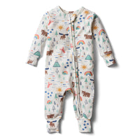 Down East Daydreams print organic cotton baby sleeper with hidden rainbow