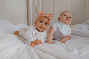 Pink and blue rainbow print bandana bibs and baby gifts.  Soft bandana bibs. 